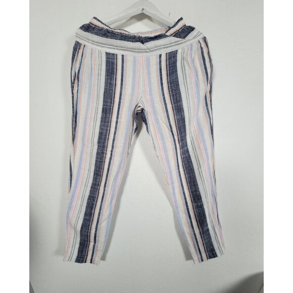 Xirena Womens Striped Straight Leg Cropped Casual Pants XS White Blue Pull-On - Picture 1 of 11